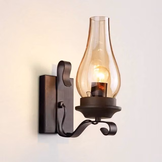 SPETLEK Vintage Industrial Wall Lamp, Black Metal Sconce with Transparent Glass – 1