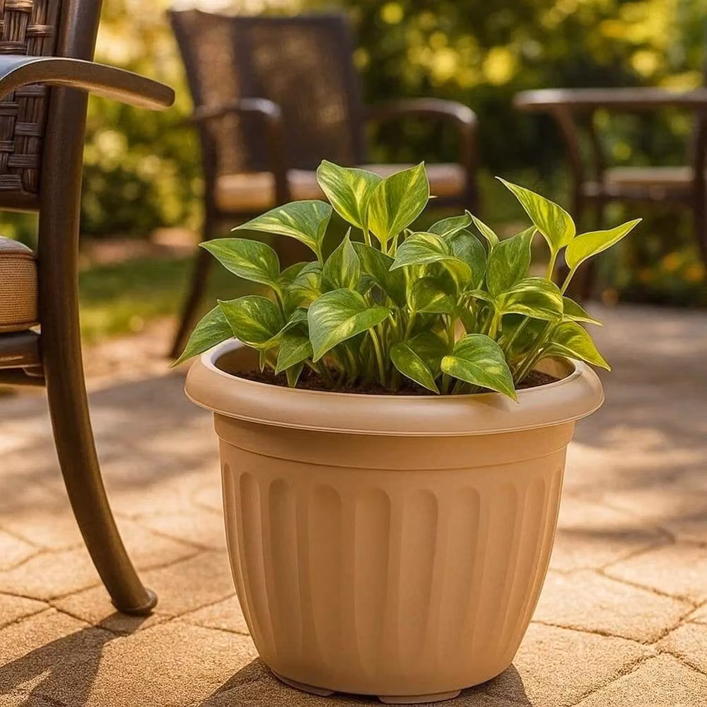 Kelvenix Round Athens Planter Garden Flower Pot, Brown, W/D/H: 30.0 x 22.0 x 30.0 cm – 4
