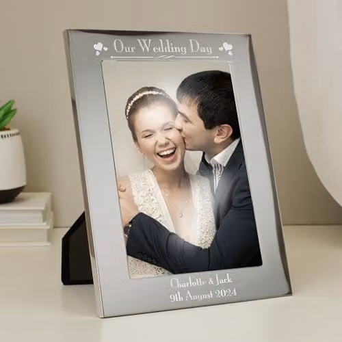 PMC Personalised Memento Co. Silver Rectangular Metal Photo Frame for Weddings and Anniversaries, W/H: 12.7 x 21.5 cm – 1