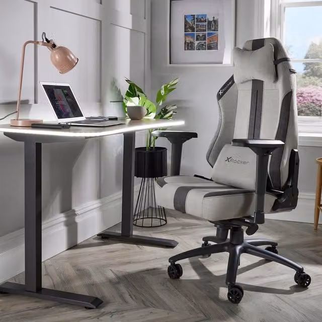 X Rocker Onyx Gaming Chair in Grey and Black with Armrests and Headrest