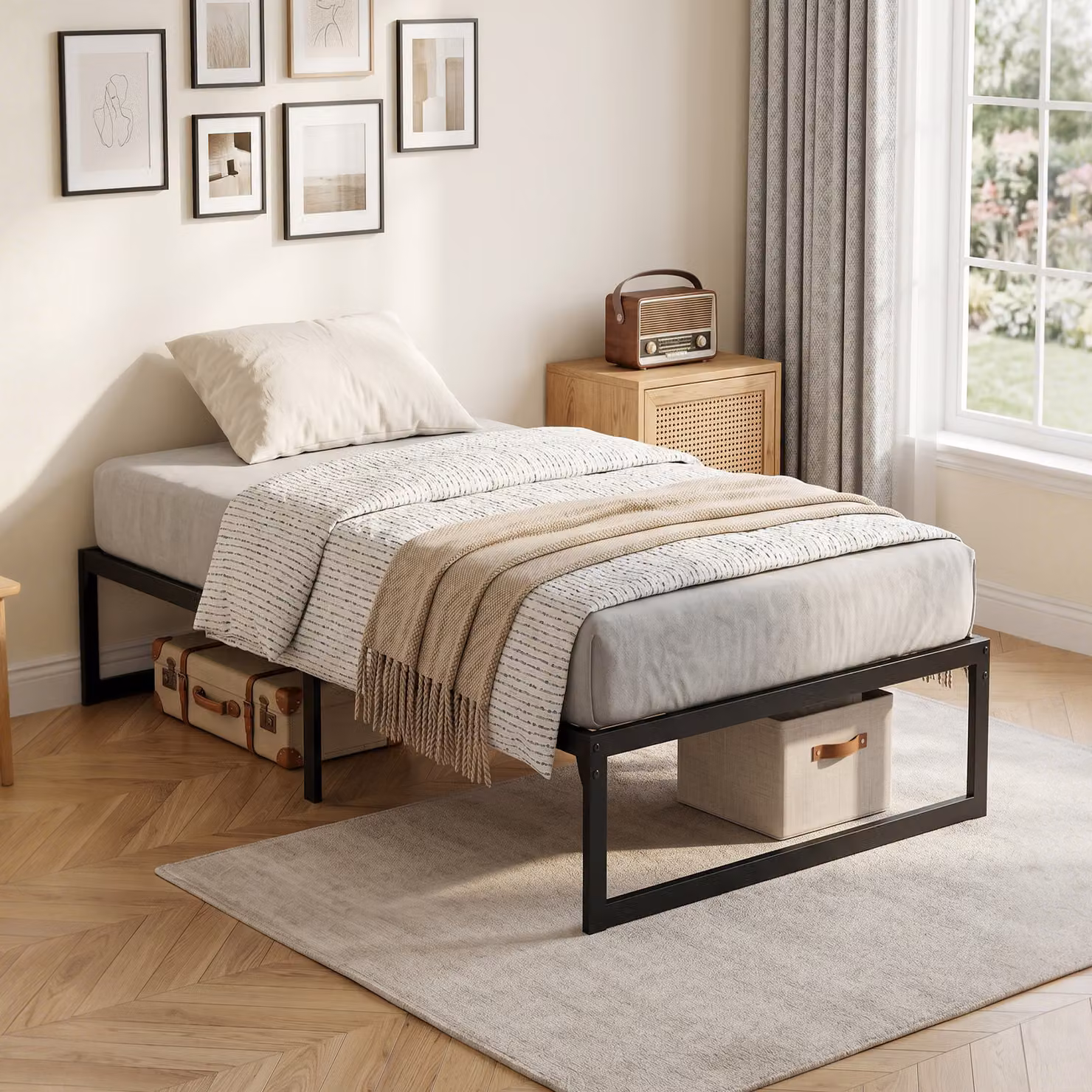 HOMCOM Single Bed Frame with Underbed Storage and Steel Slat Support, Black, W/D/H: 90 x 190 x 32.5 cm – 7