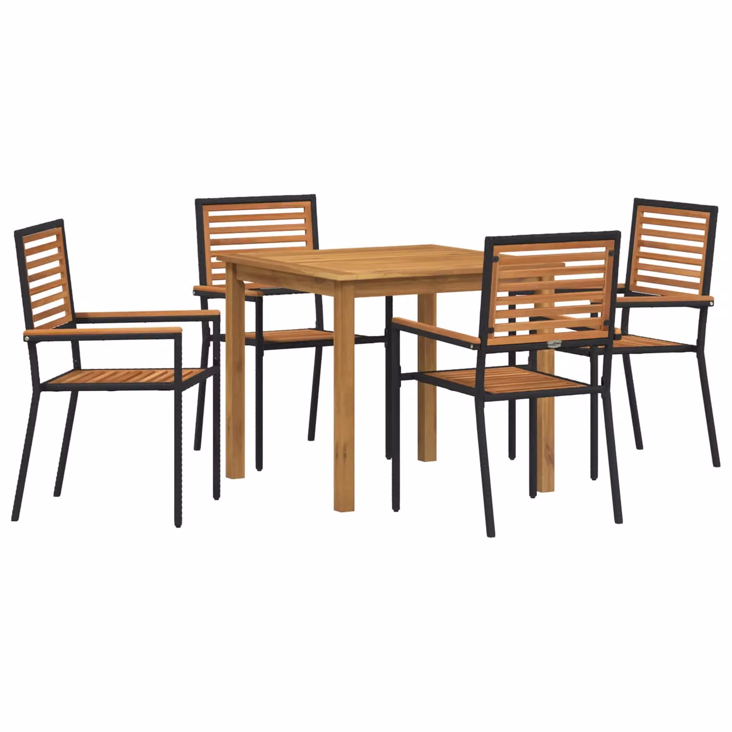 Berkfield Home 5 Piece Garden Dining Set in Black Poly Rattan and Acacia Wood – 2