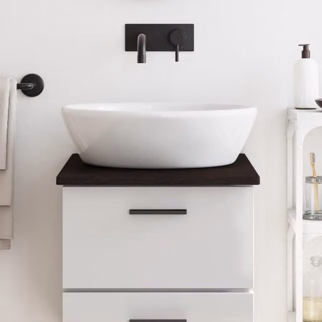 Berkfield Home Bathroom Countertop in Dark Brown and Grey Treated Solid Wood, W: 60 cm, D: 40 cm, H: 2 cm