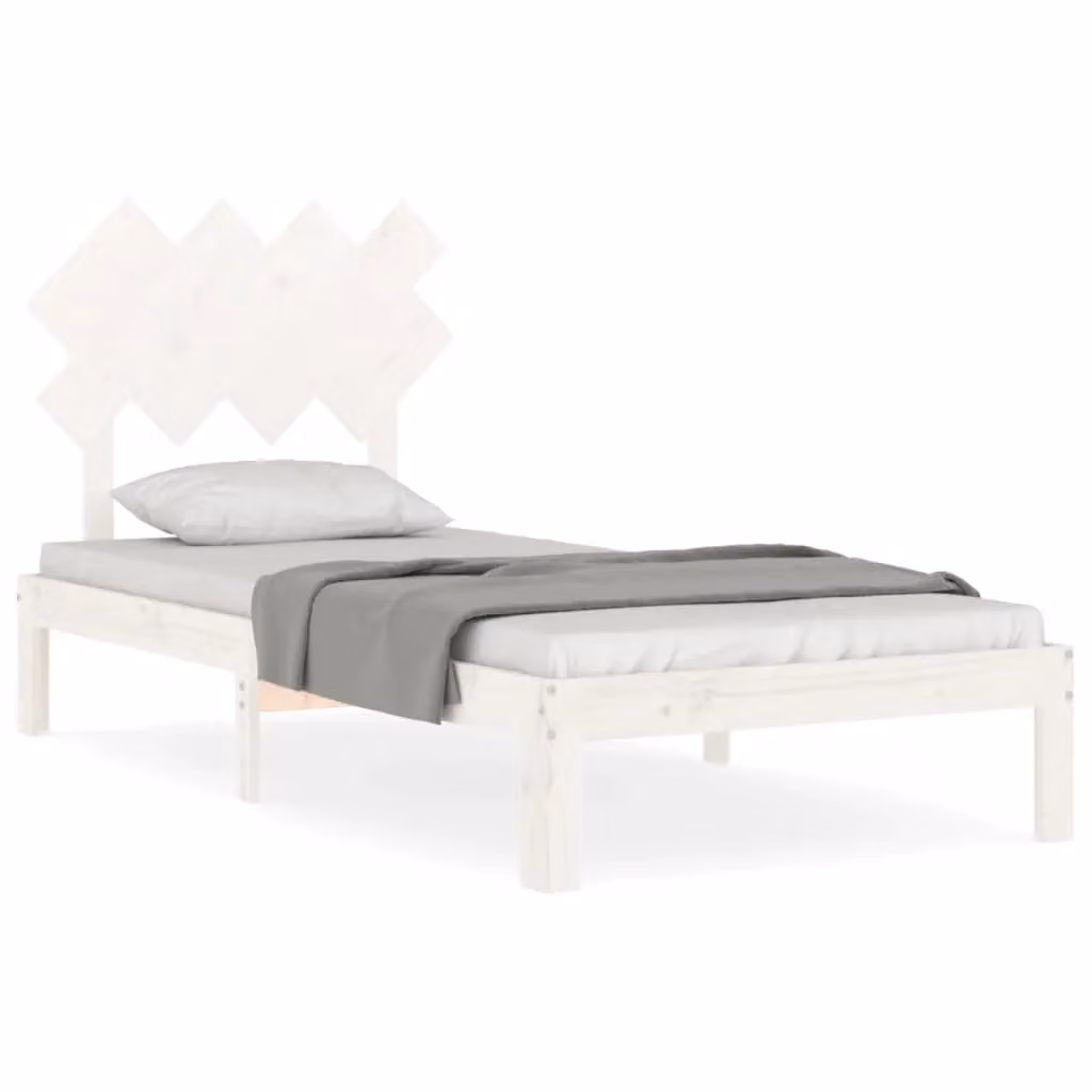Berkfield Home White Solid Wood Bed Frame with Headboard, W/D/H: 90 x 200 cm – 2