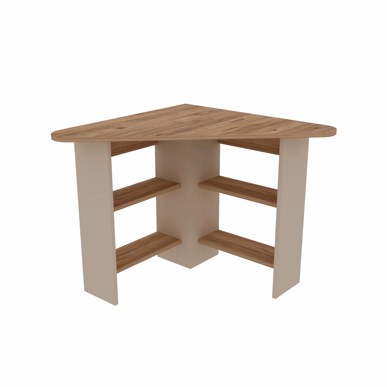 Destina Home Modern Corner Computer Desk with Shelves in Beige – 2
