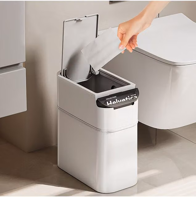 Living and Home Slim Press-type Rubbish Bin with Lid, White