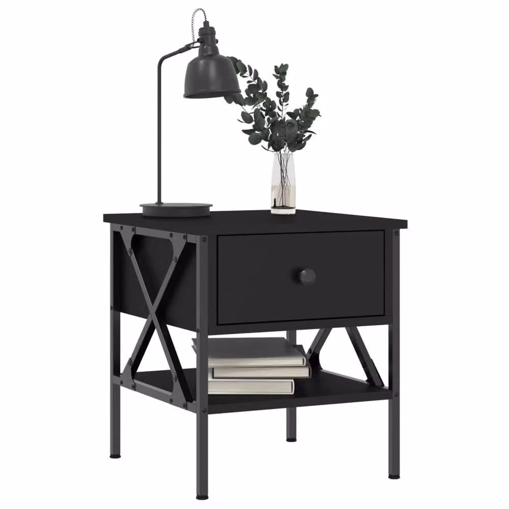 Berkfield Home Set of 2 Black Industrial Bedside Tables, W/D/H: 40 x 42 x 45 cm – 3