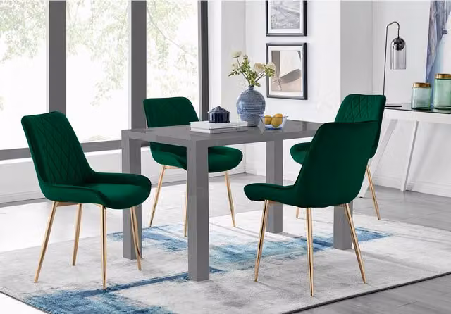 FurnitureboxUK Pivero Grey Rectangular Dining Table and 4 Pesaro Green Chairs with Gold Legs