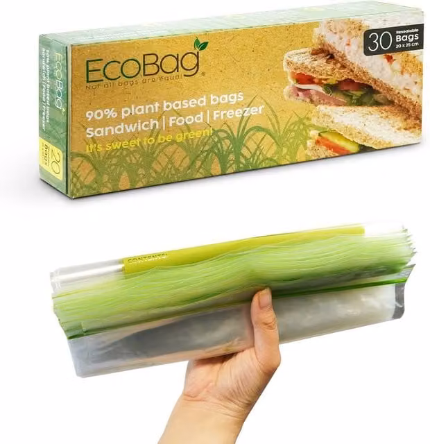 Ecobag 30 Pack Reusable Freezer and Sandwich Bags, 2.5 Litre, Transparent – 1