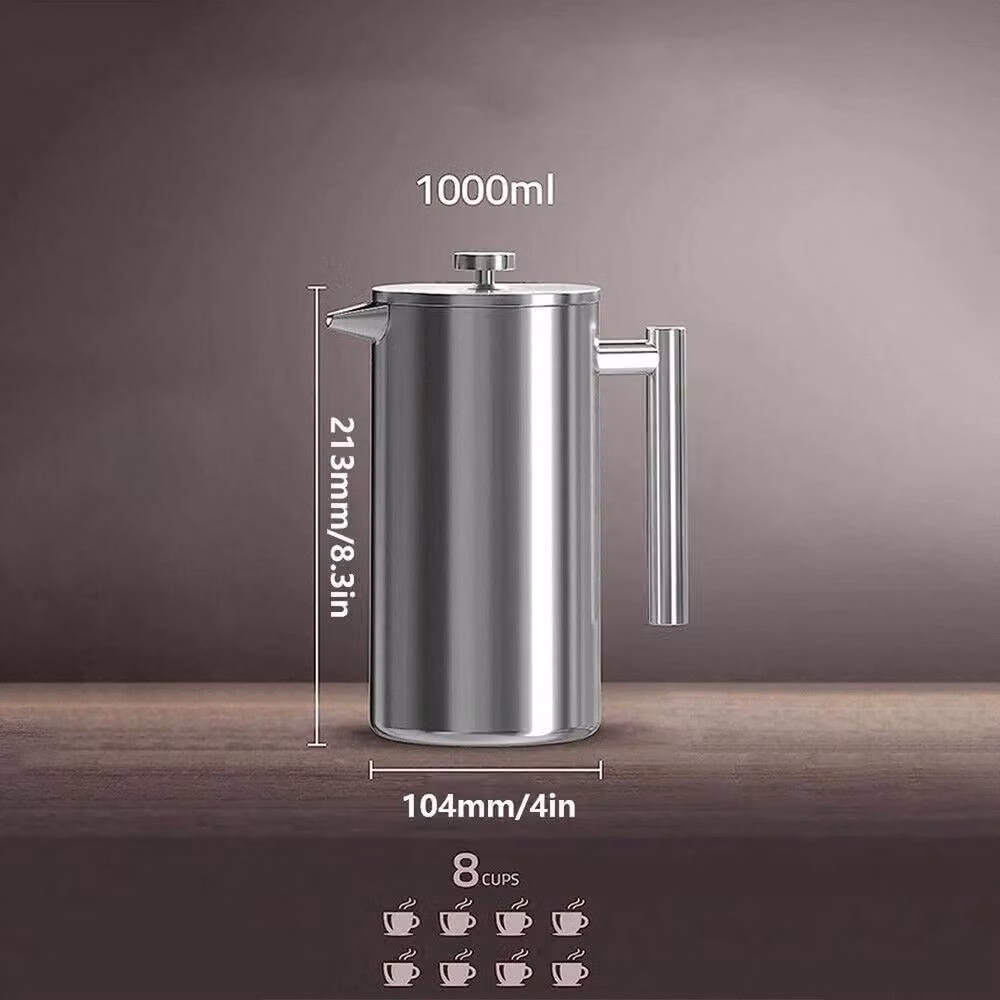 KORVIXA Double Wall Cafetiere Filter Coffee Maker Plunger in Silver – 2