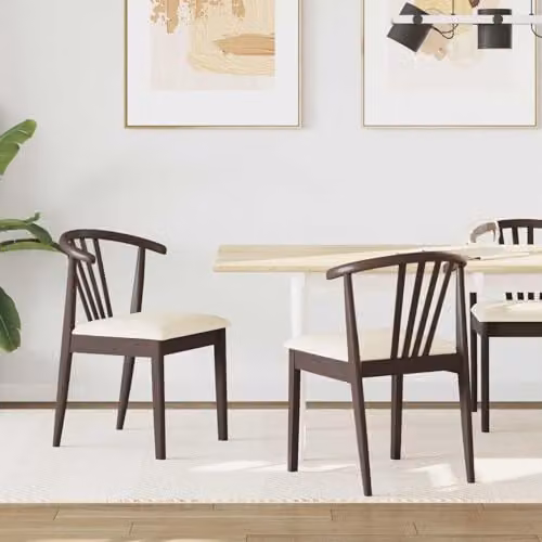 vidaXL Set of 2 Dining Chairs in Brown Solid Rubberwood with Fabric Seats – 2
