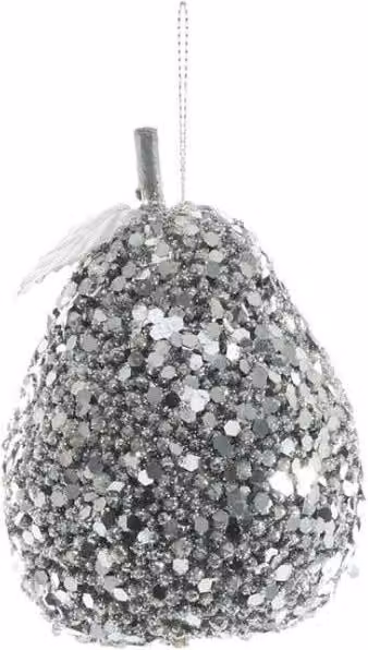 KDMD Silver Glitter Hanging Pear Christmas Pendants, 6 Pack, Diameter: 8 cm – 1