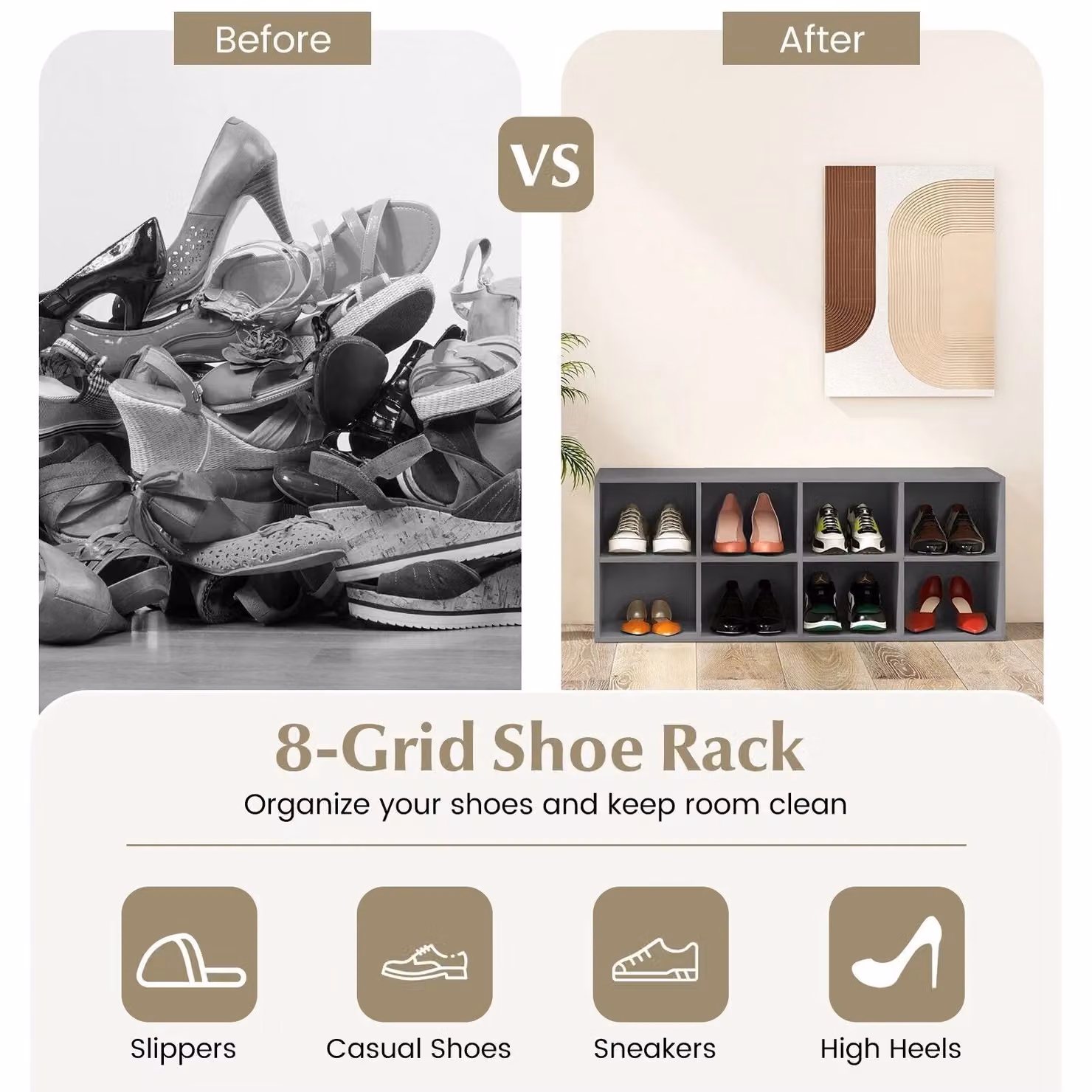Costway 8-Cube Shoe Bench and Entryway Shoe Rack Cabinet in Grey – 4