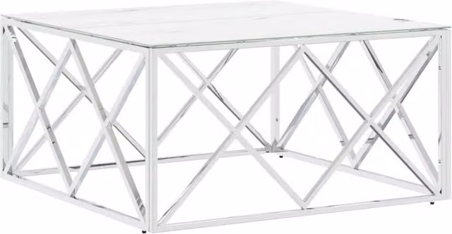Berkfield Home Modern Square Coffee Table in Silver Stainless Steel and Glass, W/D/H: 80 x 80 x 40 cm