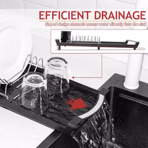 Spares2go Expandable Stainless Steel Dish Drainer with Cutlery Holder, Black – 5
