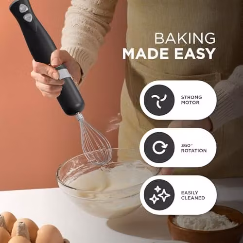 DMD Collective 5-in-1 Hand Blender Set in Matte Black with 350W Motor and Stainless Steel Blades – 5