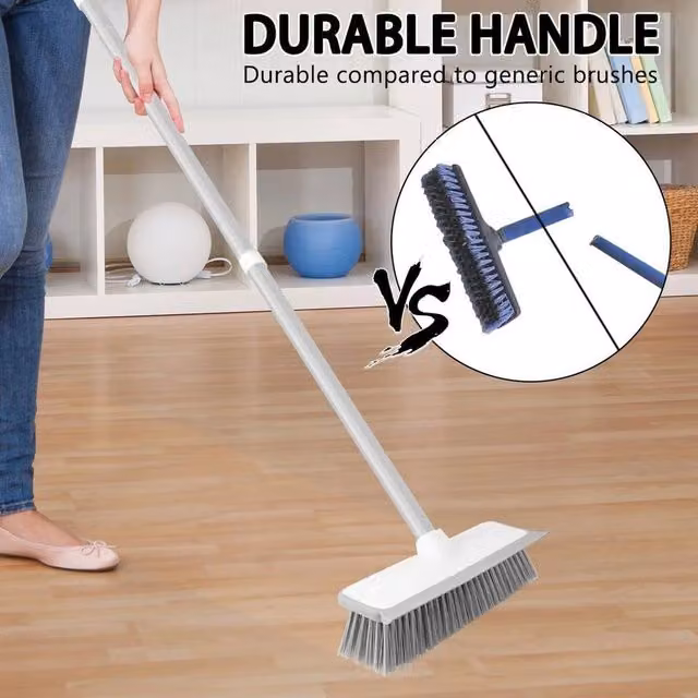 EONLION 2 in 1 Long Handle Floor Scrubbing Brush with Scraper, White, H: 122 cm