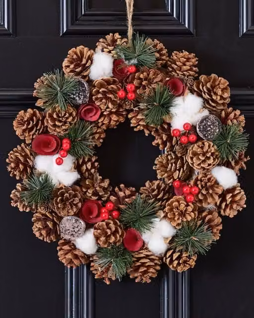 Dibor Pinecone and Roses Christmas Wreath in Red and Green, Diameter: 36 cm – 1