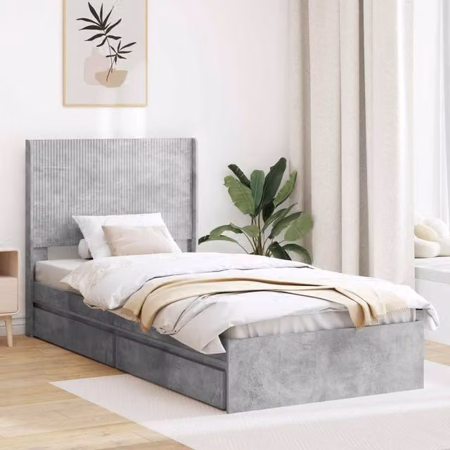 Berkfield Home Bed Frame with Headboard and Lift Up Storage Base, Grey, W/D/H: 90 x 190 cm