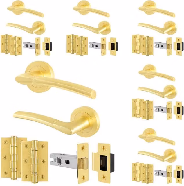 AFIT Gold Door Handles Rose Latch Kit with 6 Pairs of Lever Latches and Hinges – 1