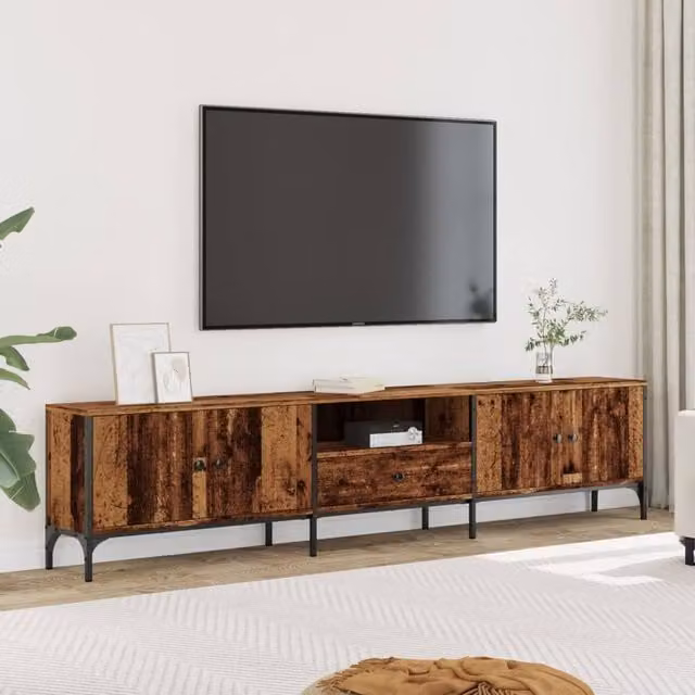 Berkfield Home TV Cabinet with Drawer in Old Wood Brown, W: 200 cm, D: 44 cm, H: 25 cm – 1