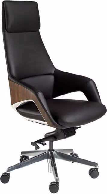 Angel Cerda Modern Swivel Task Chair in Black Synthetic Leather with Headrest and Armrests – 1