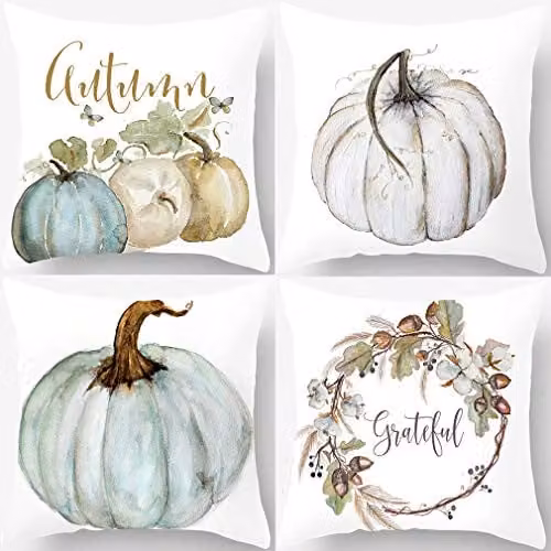 PSDWETS Autumn Pumpkin Throw Pillow Covers Set of 4, Plush Square Cushion Covers, W/D/H: 45 x 45 x 45 cm