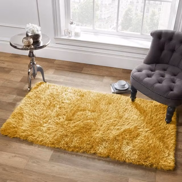 Sienna Home Shaggy Fluffy Glitter Pile Rug, Yellow, W: 80 cm, H: 5 cm