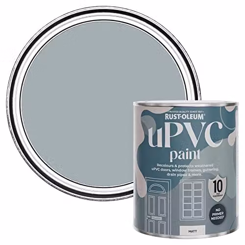 Rust-Oleum Water-Based Matt uPVC Door and Window Paint in Mineral Grey, 0.75 l – 1