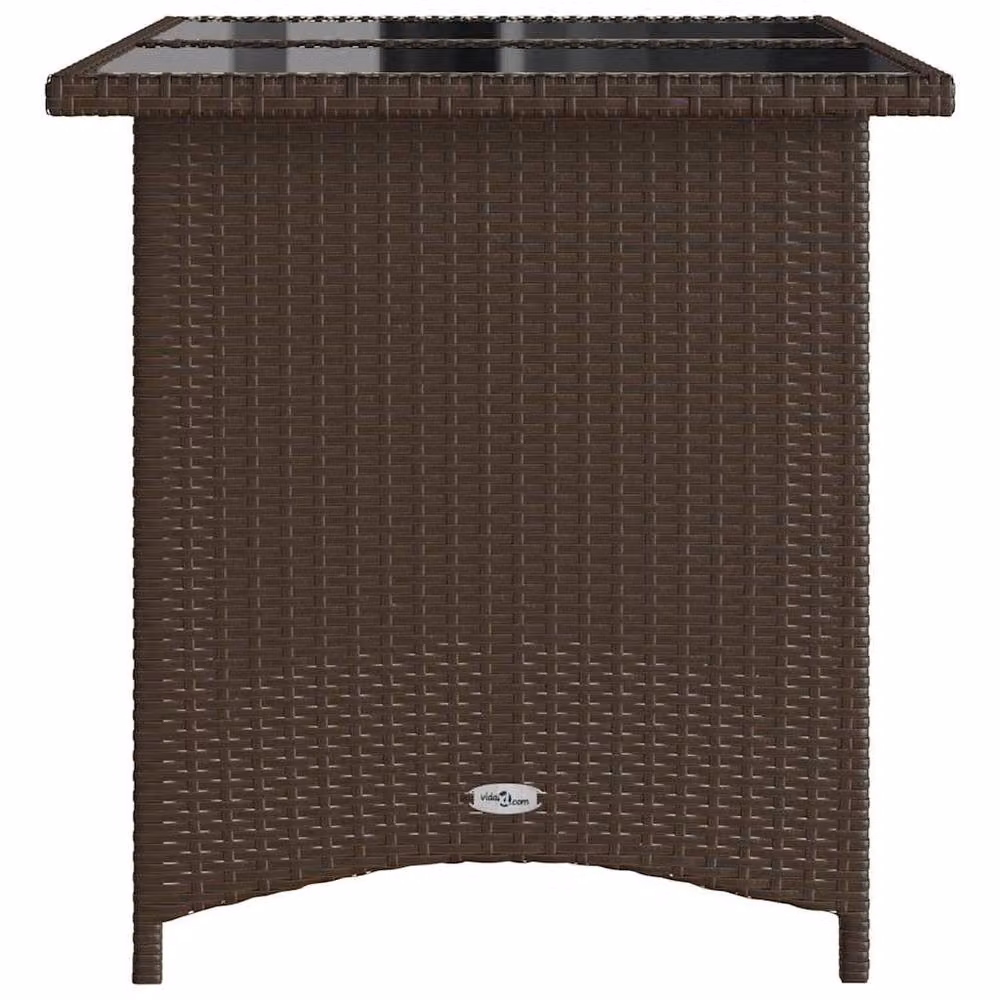 Berkfield Home Brown Poly Rattan Garden Table with Glass Top, W/D/H: 110 x 68 x 70 cm – 3