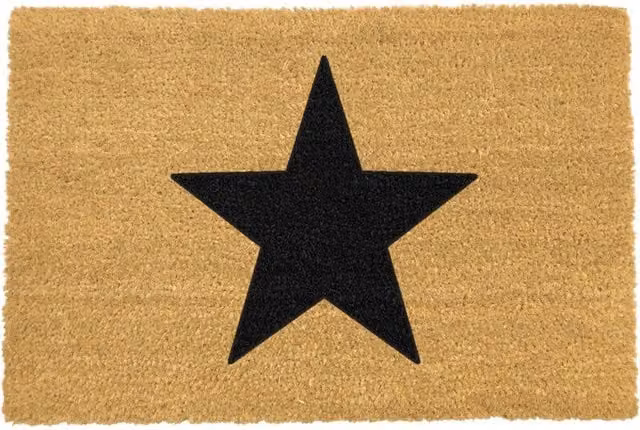 Artsy Country Home Star Extra Large Non-Slip Coir and PVC Doormat with Star Design, Black and Multicolour, W/D: 90 x 60 cm