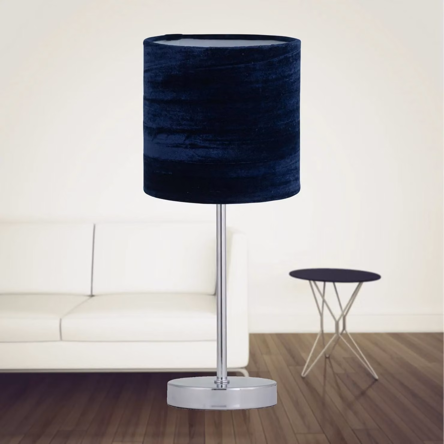 First Choice Lighting Chrome Touch Operated Dimmable Table Lamp with Blue Fabric Shade – 4