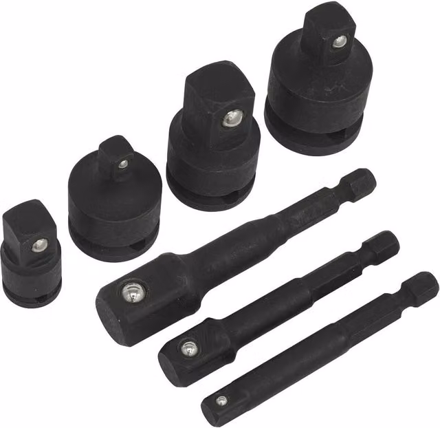 Loops 7 Pack 1/4 Inch Hex Chuck to Impact Socket Adapters Bit Holder Set in Black and Multicolour Chrome Vanadium Steel