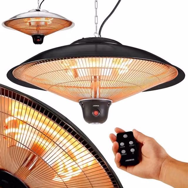 AREBOS Radiant Ceiling Infrared Heater in Black Metal