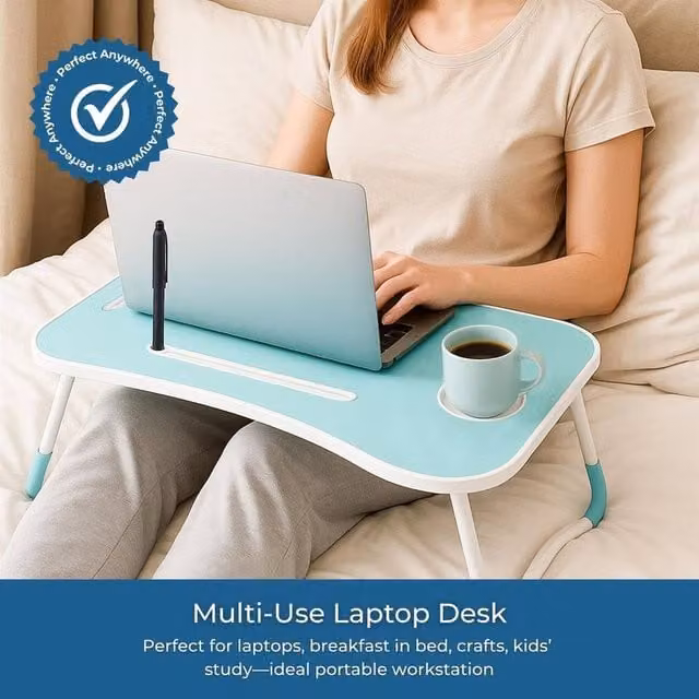 KORVIXA Foldable Portable Laptop Table for Bed or Sofa, Blue, W: 60 cm, D: 40 cm, H: 28 cm – 1