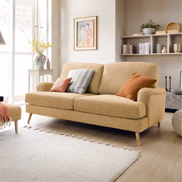 Abakus Direct Harper 3 Seater Upholstered Fabric Sofa in Peanut Brown with Removable Covers and Scatter Cushions