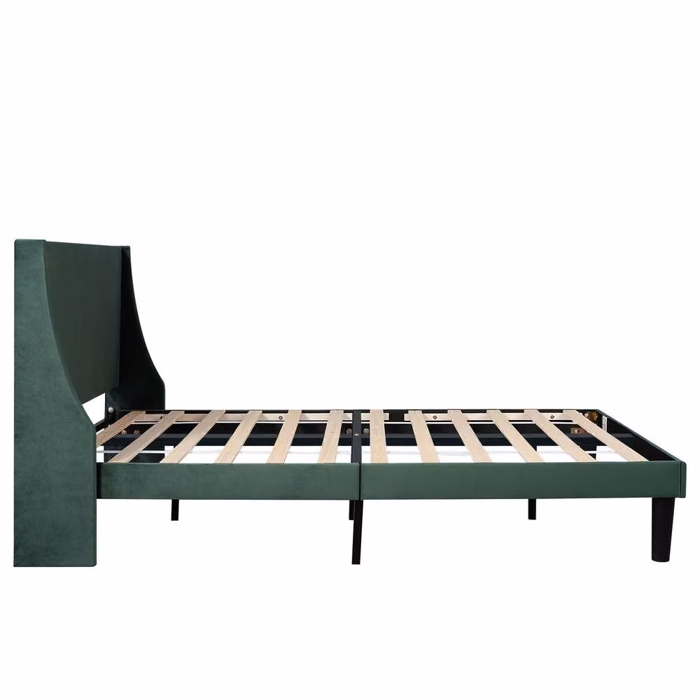 Merax Green Velvet Upholstered Wingback Double Bed Frame W/D/H: 135 x 190 cm – 8
