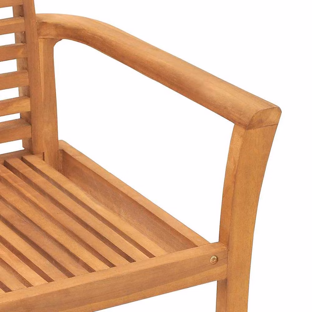 Berkfield Home Set of 2 Stacking Garden Chairs in Brown Solid Teak Wood – 3
