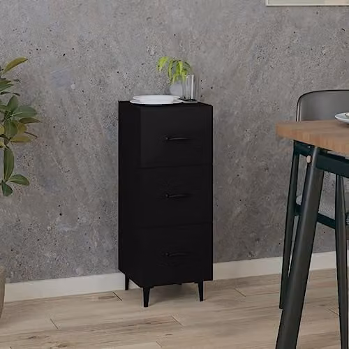 vidaXL Industrial Sideboard in Black Matt MDF and Metal, W/D/H: 34.5 x 34.0 x 90.0 cm