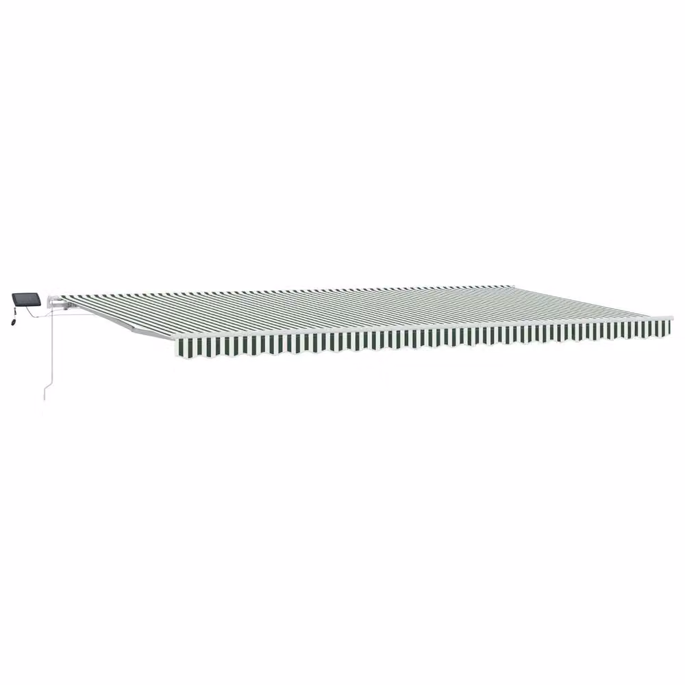 Berkfield Home Manual Retractable Wall-Mounted Awning with LED, Green and White Striped, W: 600 cm, D: 300 cm – 2