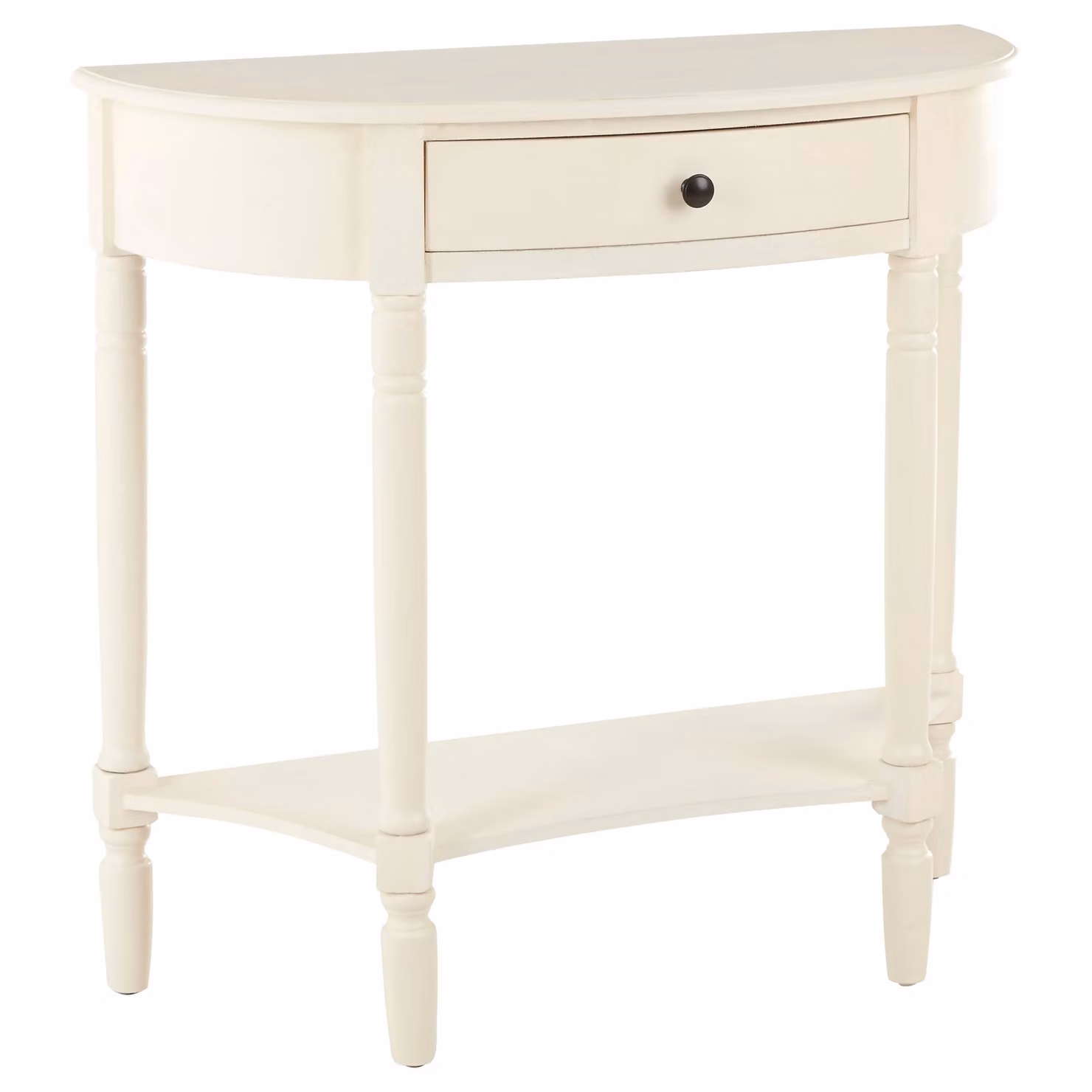 Orsina Rounded Pine Wood Console Table with One Rectangular Drawer in Off-White, W: 81 cm, D: 33 cm, H: 78 cm – 2