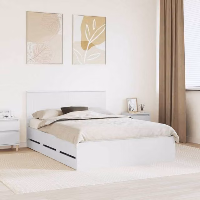 Berkfield Home Modern Bed Frame with Drawers in White, Engineered Wood, W: 140 cm, L: 190 cm