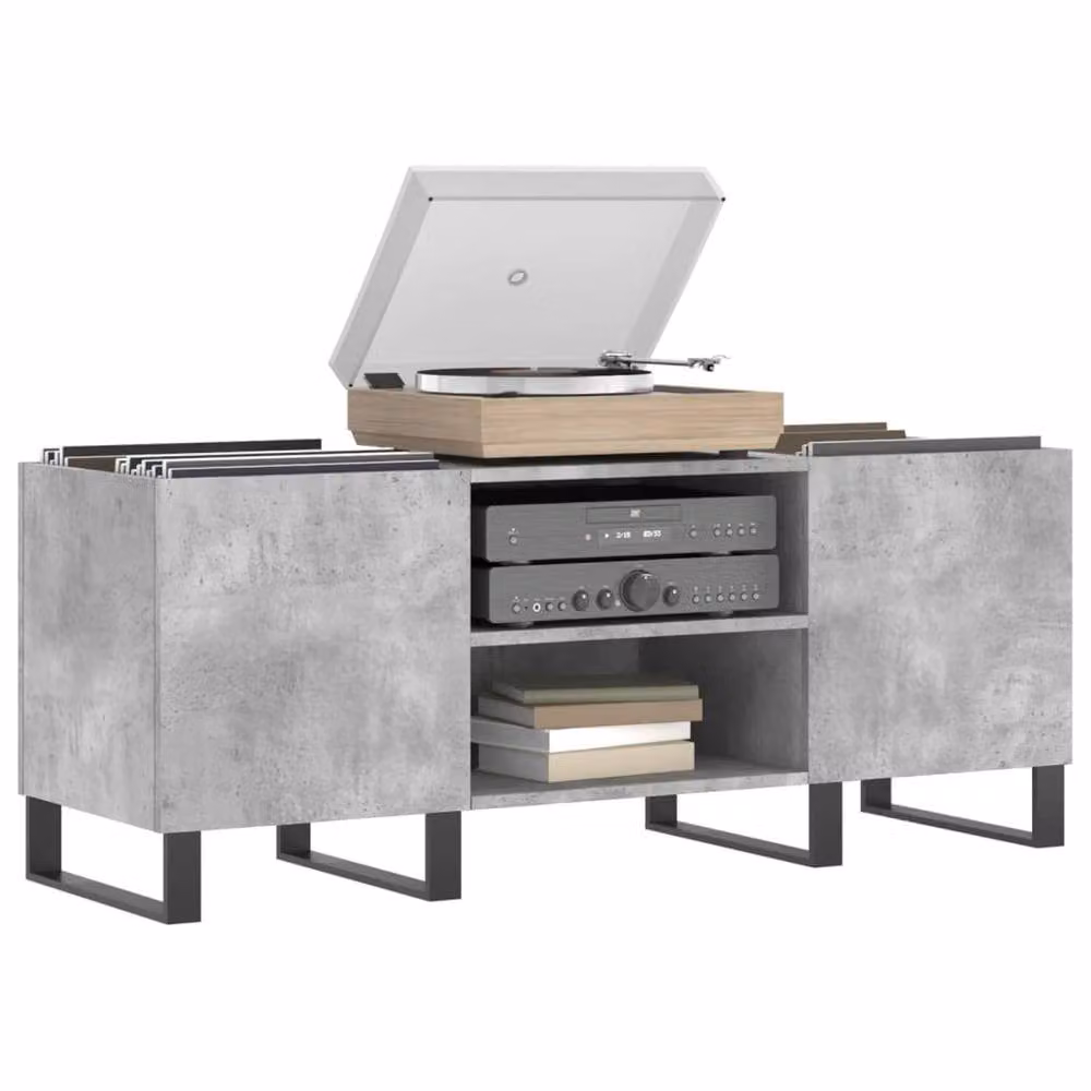 Berkfield Home Record Cabinet in Concrete Grey, W/D/H: 121 x 38 x 48 cm – 2