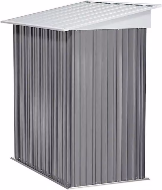 FORGEVIO Grey Galvanised Steel Pent Garden Storage Shed with Double Doors and Rain Gutter, H 180.6 cm x W 94.0 cm x D 91.44 cm – 1
