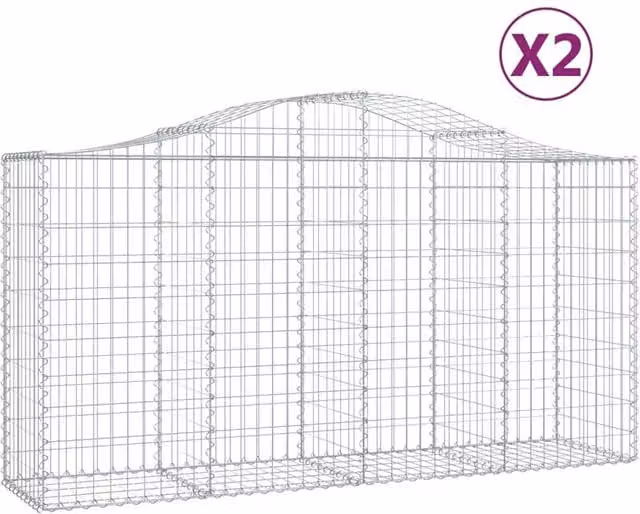 Berkfield Home Arched Gabion Baskets, 2 Piece Set, Silver Galvanised Steel, W: 200 cm, D: 50 cm, H: 100-120 cm