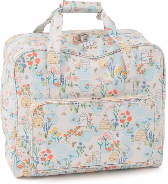 HobbyGift Sewing Bee Sewing Machine Bag in Cream and White Multicolour Matt PVC