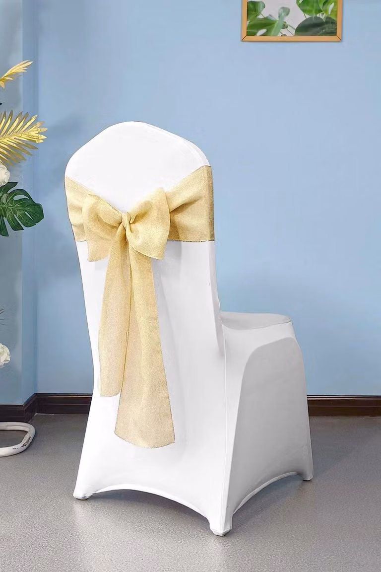 Neel Blue Hessian Chair Sashes with Gold Details, 10 Pack, W: 22 cm x L: 280 cm