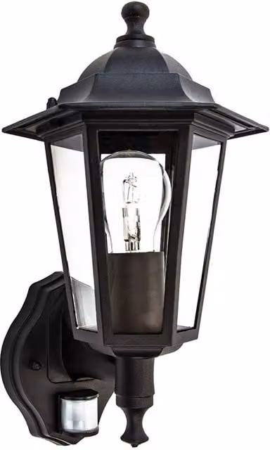 Happy Homewares Traditional Sensor Controlled Outdoor Lantern Wall Light in Matt Black