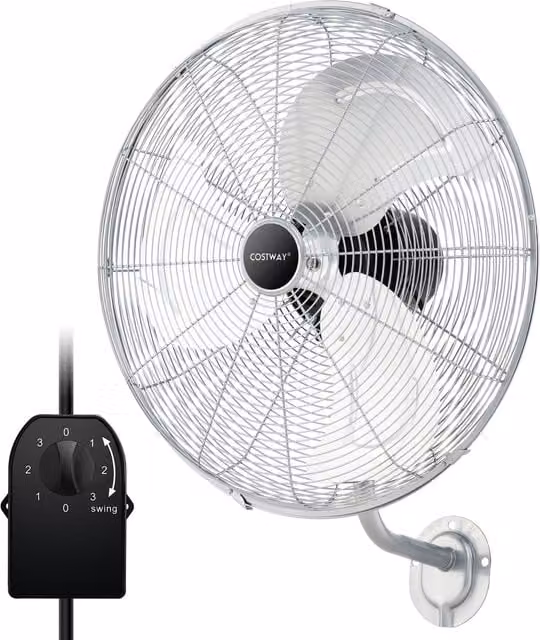 Costway Oscillating Wall Mounted Metal Fan in Silver