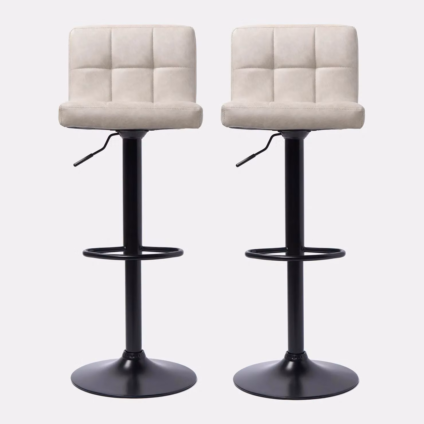 OHS Set of 2 Adjustable Faux Leather Swivel Bar Stools in Beige – 2